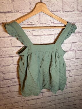 Grace+Karma Flutter Sleeve Green Top linen blend womens size medium